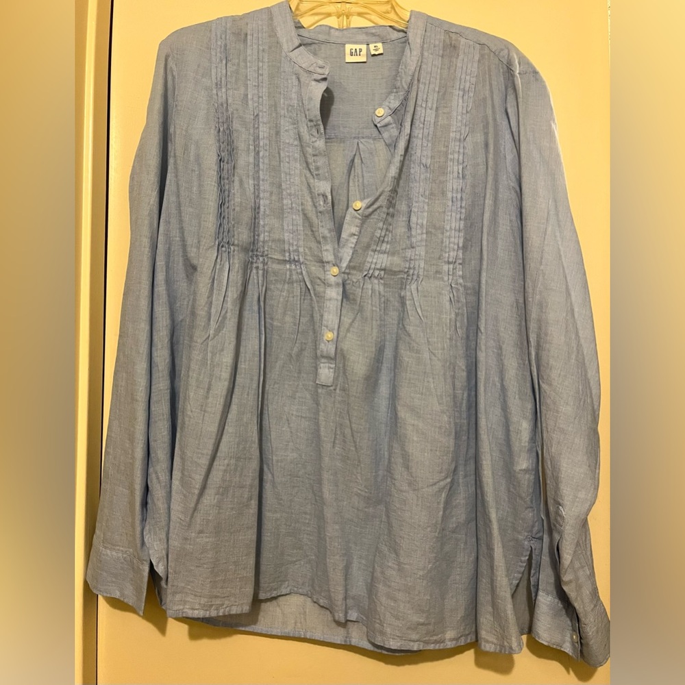 Gap Light Blue Chambray Pleated Pullover Blouse - image 3